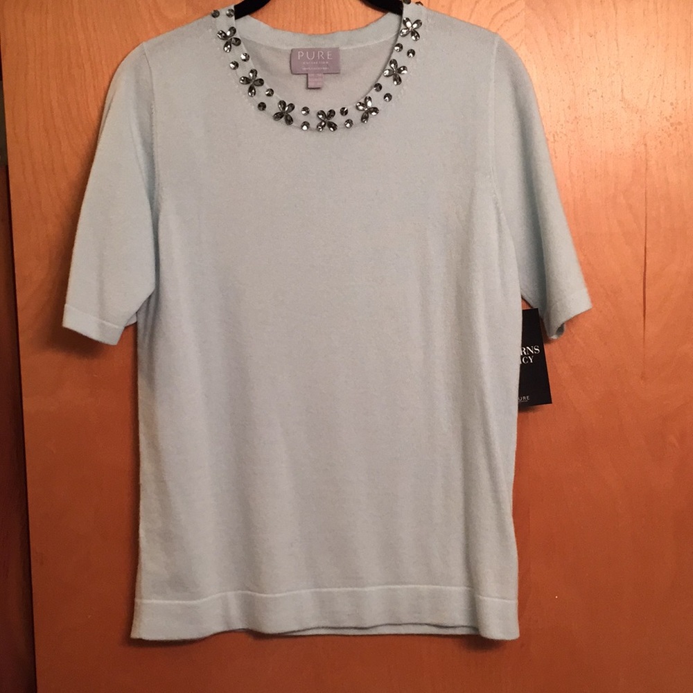 Cashmere Sweater with Jeweled Neckline